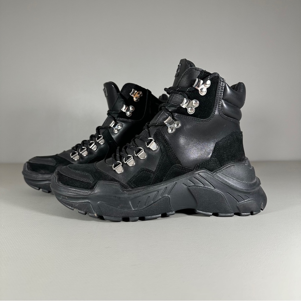 THE KOOPLES Black Leather Hiking Lace Up Women’s Mountain Boots